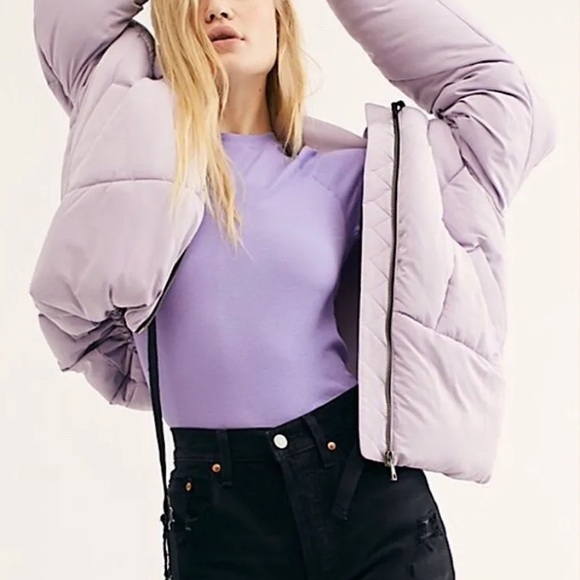 Free People Hailey Puffer Oversized Lilac Cloud Hooded Jacket M - Picture 4 of 14